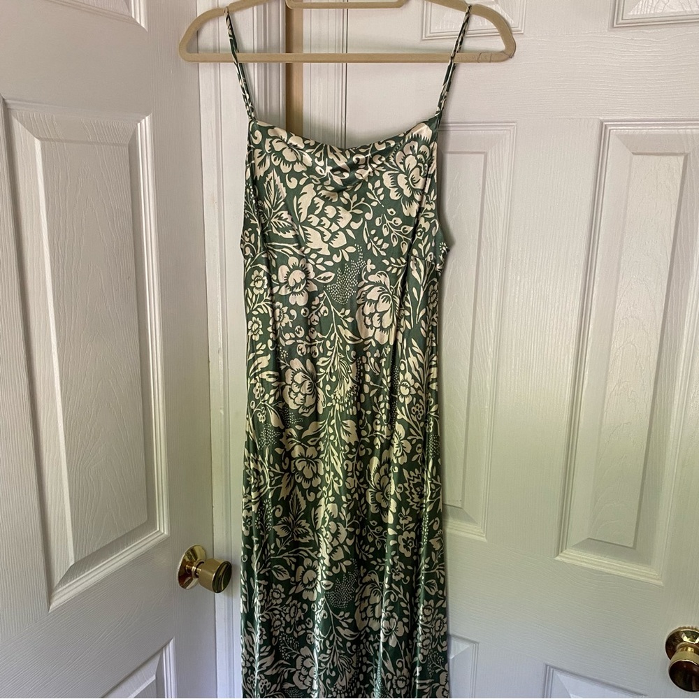 Zara Patterned Green Maxi Slip Dress